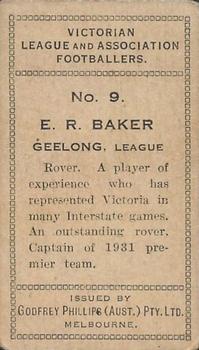 1932 Godfrey Phillips Tobacco Victorian League & Association Footballers #9 Edward Baker Back